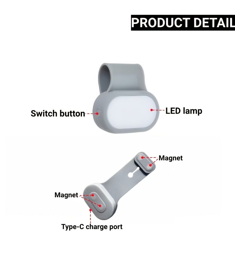 Outdoor LED Sports Clip Light Gray Rechargeable Portable Magnetic Dual Color Four Mode Lightweight Soft Material Type C Lighting For Running Hiking Cycling Work - Image 2