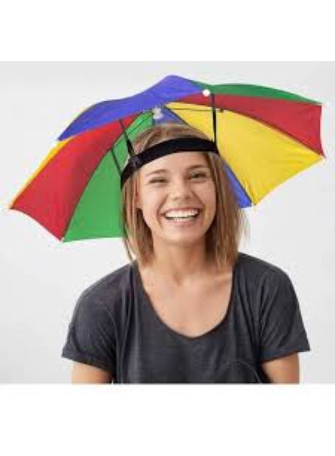 Rainbow Color Foldable Sun and Rain Umbrella Hat - Image 1
