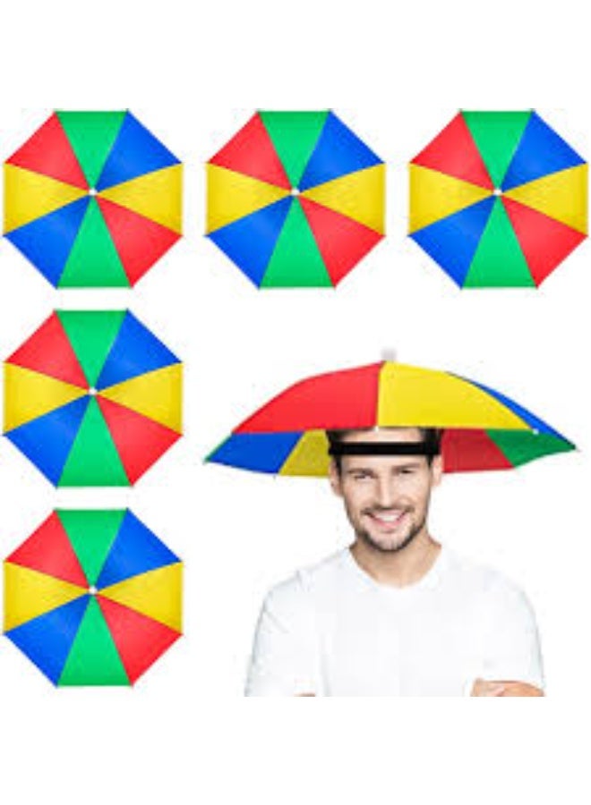 Rainbow Color Foldable Sun and Rain Umbrella Hat - Image 2