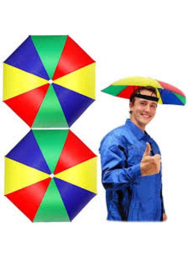 Rainbow Color Foldable Sun and Rain Umbrella Hat - Image 4