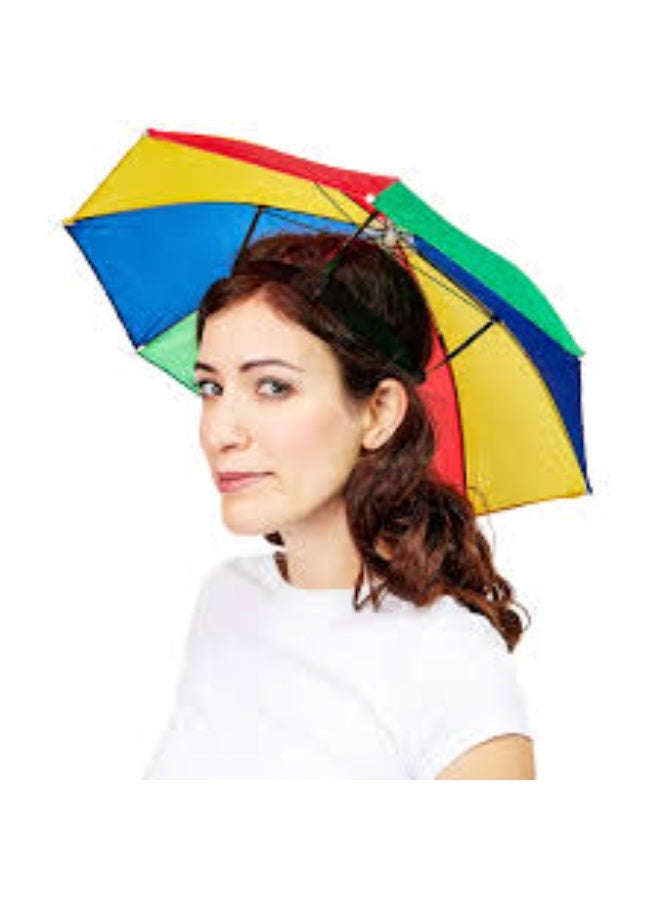 Rainbow Color Foldable Sun and Rain Umbrella Hat - Image 5