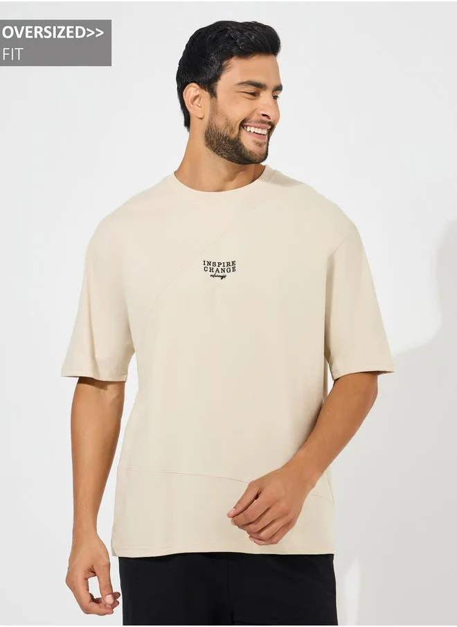ستايلي Styli Cut and Sew Oversized T-Shirt with Contrast Embroidery