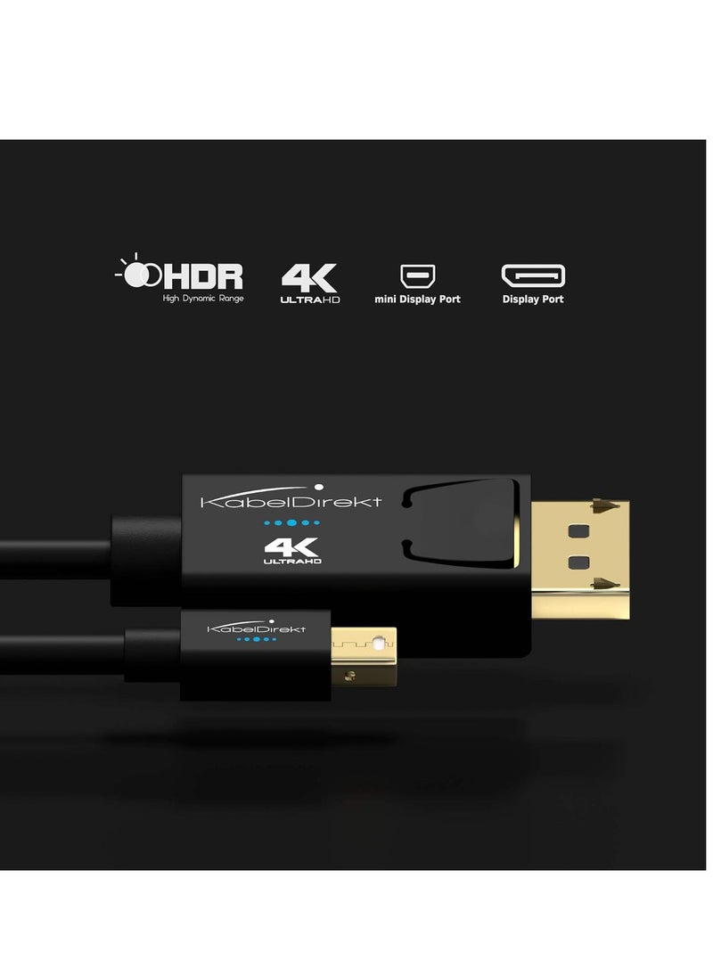 Mini DisplayPort Thunderbolt to HDMI Cable - 2m UHD 4K/60Hz v1.2 for PC Mac DP Connector with Shutter Black