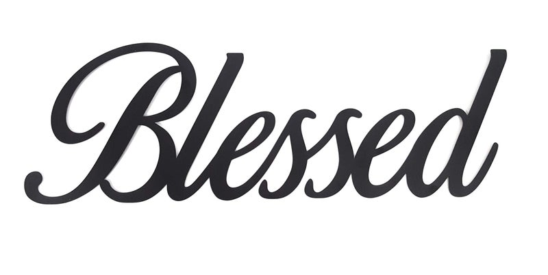 Everydecor Metal Sign Blessed for Wall Decor - Trendy Hanging Word for Home Interior - Decorative Phrase for Living Room, Bedroom, Kitchen, Hall, Terrace - Metal Piece of Art
