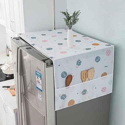 wolpin 1 Pc Top Double Door Fridge Cover | Waterproof Refrigerator Protector with Designer Prints & 6 Utility Pockets for Kitchen Organization - Image 1