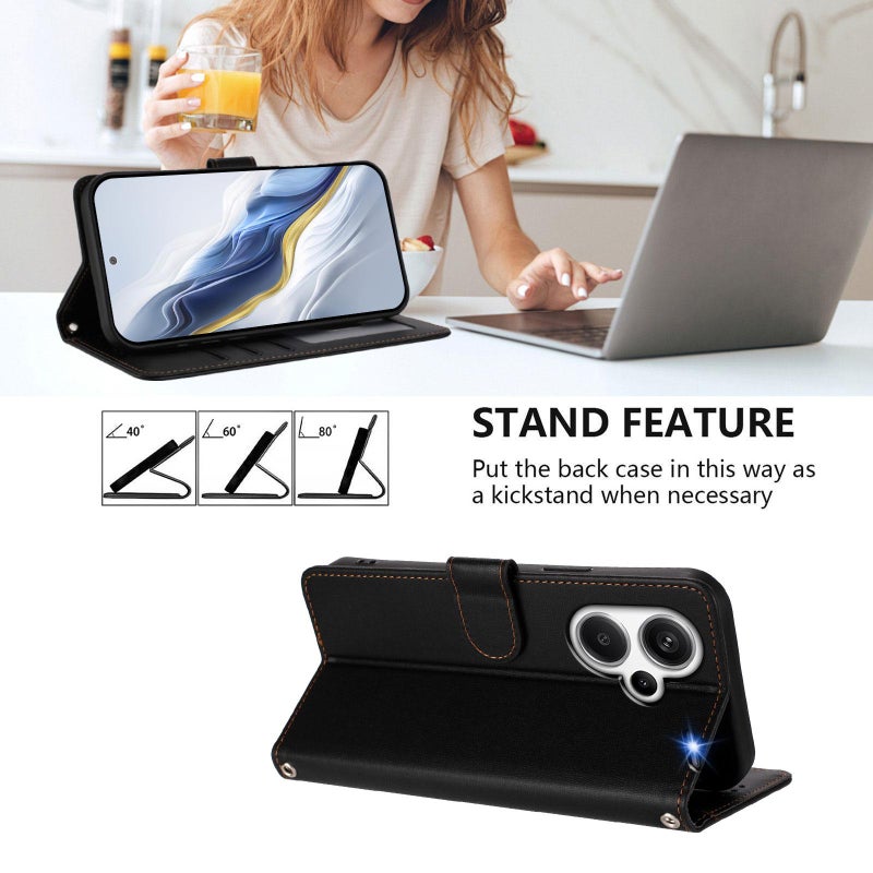 erorex For Redmi Note 13 Pro+ 5G Global Embossed  Cat Leather Phone Case with Hand Strap(Black) - Image 3