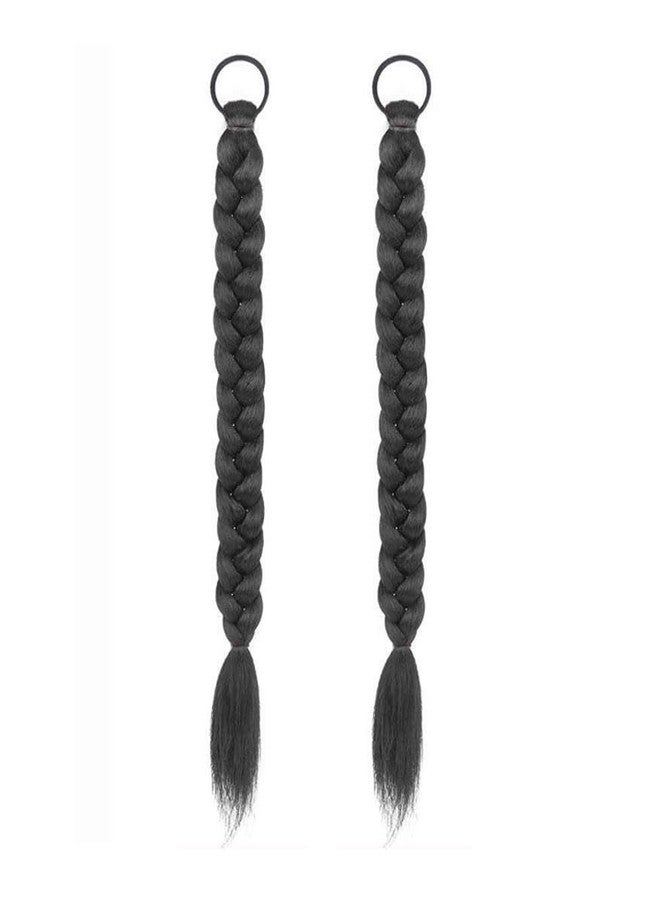 OHEETU 2Pcs Braided Ponytail Extensions with Elastic Bands 45CM Long Synthetic Hair Ties Wigs Accessories for Daily Wear & Parties (black) - Image 1