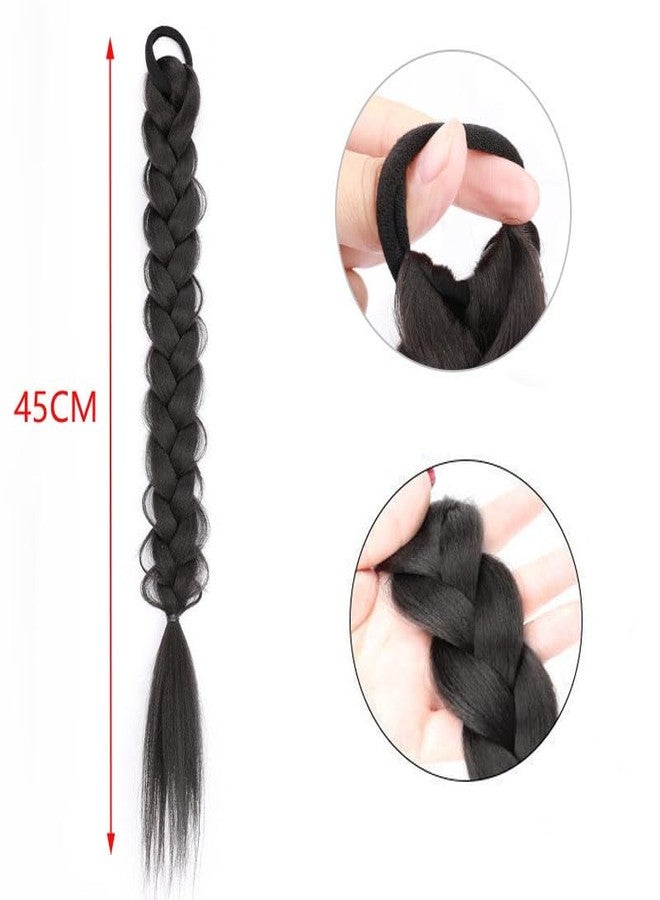 OHEETU 2Pcs Braided Ponytail Extensions with Elastic Bands 45CM Long Synthetic Hair Ties Wigs Accessories for Daily Wear & Parties (black) - Image 2