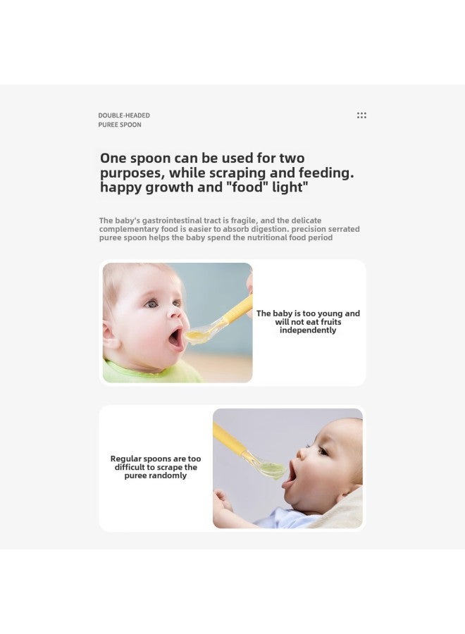 Baby Fruit Scraping Spoon Storage Box Set Baby Food Supplement Double-head Dual-purpose Fruit Spoon 304 Stainless Steel-Color:Locke Yellow (single Spoon) - Image 5