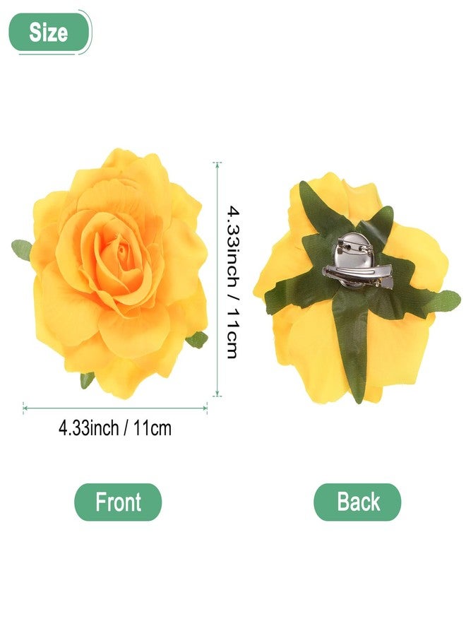 M METERXITY Rose Hair Clip, 4.33 Inch Flower Hairpin Fabric Floral Brooch for Bridal Wedding/Party/Women Hair Accessories, Hair Flowers Headpiece Floral Hair Pins [11cm, Yellow] - Image 3