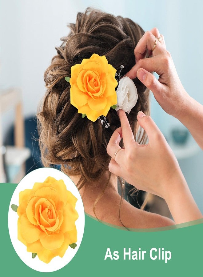 M METERXITY Rose Hair Clip, 4.33 Inch Flower Hairpin Fabric Floral Brooch for Bridal Wedding/Party/Women Hair Accessories, Hair Flowers Headpiece Floral Hair Pins [11cm, Yellow] - Image 5