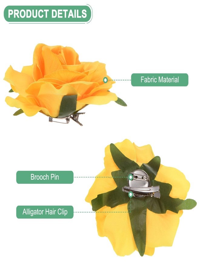 M METERXITY Rose Hair Clip, 4.33 Inch Flower Hairpin Fabric Floral Brooch for Bridal Wedding/Party/Women Hair Accessories, Hair Flowers Headpiece Floral Hair Pins [11cm, Yellow] - Image 2