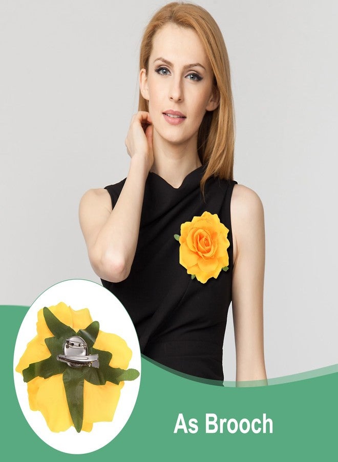 M METERXITY Rose Hair Clip, 4.33 Inch Flower Hairpin Fabric Floral Brooch for Bridal Wedding/Party/Women Hair Accessories, Hair Flowers Headpiece Floral Hair Pins [11cm, Yellow] - Image 4