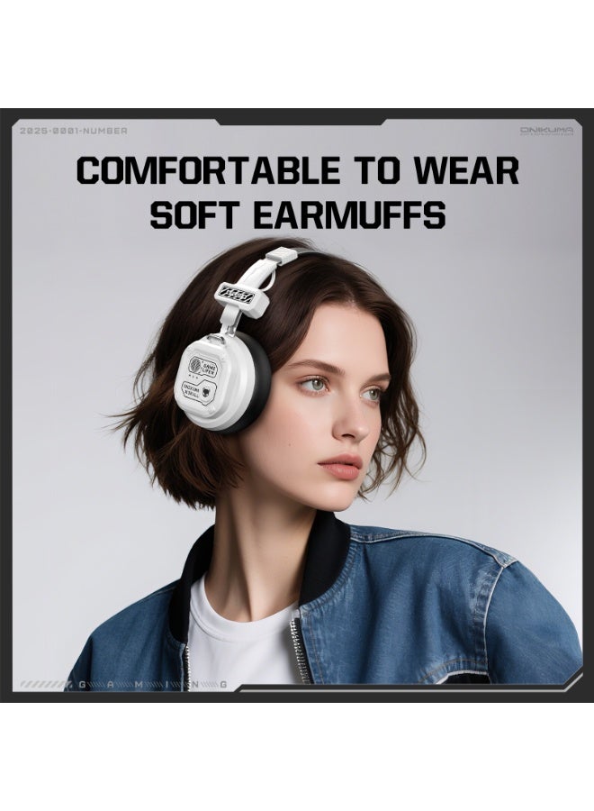 Onikuma GT803 Wireless Bluetooth Headset – Powerful Sound, 50H Battery, Clear Microphone – White - Image 4