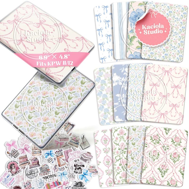Kaciola 12PCS Inserts Cardstock for Kindle Clear Case with 50 Stickers 69x48 Flowers Back Cover Accessories for Kindle Paperwhite 11th12thColorsoft Signature Edition Gifts for Booklovers - Image 2