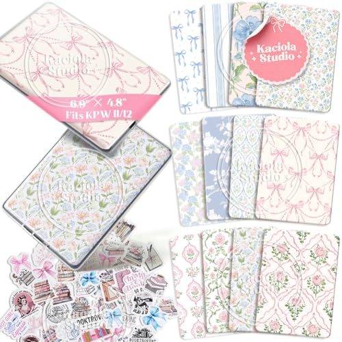 Kaciola 12PCS Inserts Cardstock for Kindle Clear Case with 50 Stickers 69x48 Flowers Back Cover Accessories for Kindle Paperwhite 11th12thColorsoft Signature Edition Gifts for Booklovers - Image 1