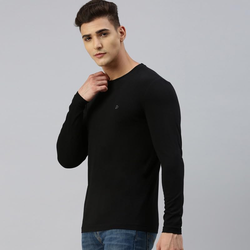 sporto Men's Slim Fit, Round Neck, Full Sleeve Cotton T-Shirt | (Color Variant) Black - Image 2