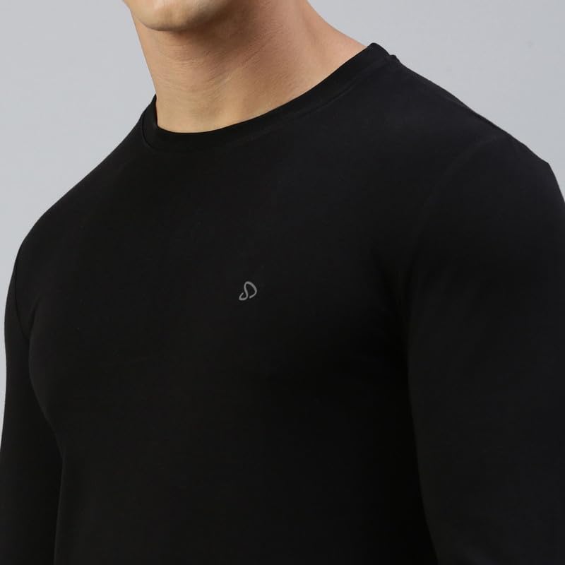 sporto Men's Slim Fit, Round Neck, Full Sleeve Cotton T-Shirt | (Color Variant) Black - Image 5