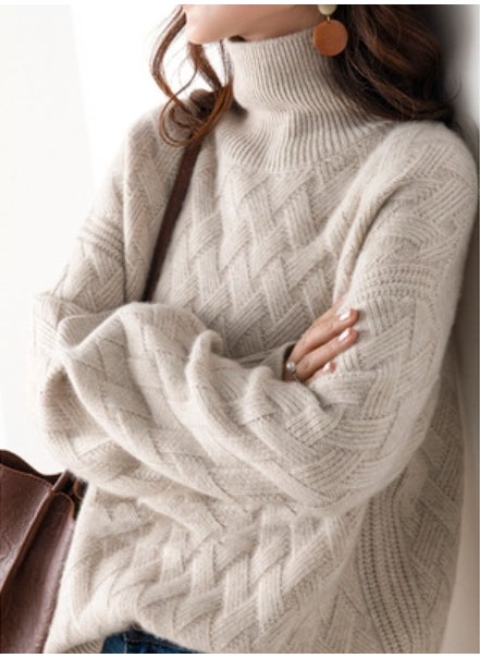 Turtleneck Sweater Womens Autumn and Winter 2024 New Thickened Korean Loose Lazy Style Knitted Inner Wool Base Shirt Camel