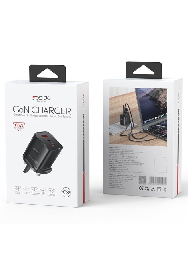 بيوينتي شاحن سفر من نيتريد الغاليوم بمدخل 3 منافذ، 30 واط، شاحن سريع بريطاني، شاحن متعدد المنافذ نوع C، مناسب لأجهزة أبل وهواوي - Image 1