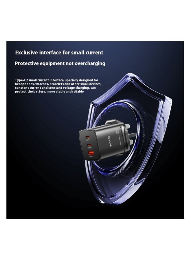 بيوينتي شاحن سفر من نيتريد الغاليوم بمدخل 3 منافذ، 30 واط، شاحن سريع بريطاني، شاحن متعدد المنافذ نوع C، مناسب لأجهزة أبل وهواوي - Image 3