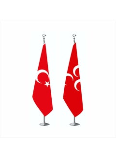 Flag Red Three Crescents and Turkish Official Flag with Chrome Poles