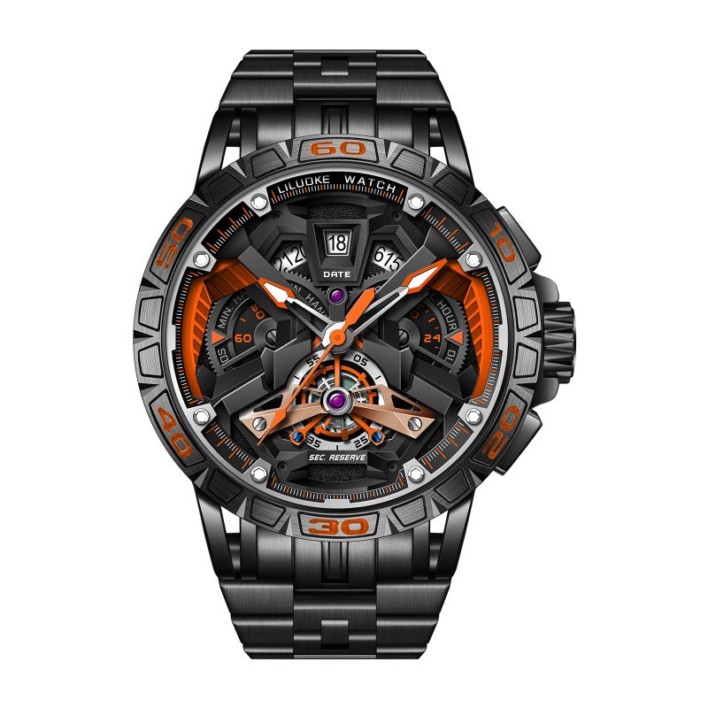LILUOKE Mens Watches Wrist Watches Luminous Design Big Face Fashion Quartz Black Watch 30ATM Casual Watch for Men Unique Gifts for Men DTLK9017G04 - Image 2