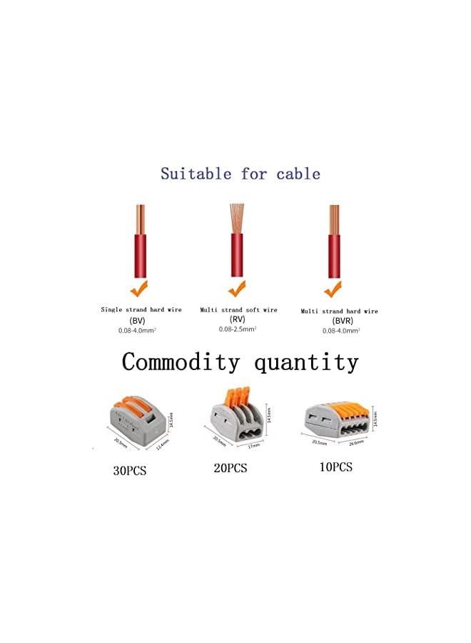 The Bros Lever-Nut Wire Connectors, Quick Wire Connector, Conductor Compact Wire Connectors, Suitable for Multiple Types of Wires (2 Port, 3 Port, 5 Port) 60Pcs - Image 2