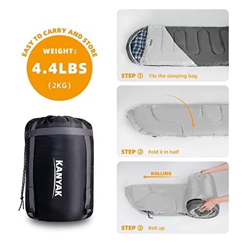 Kanyak Camping Sleeping Bag, 32℉ Sleeping Bags for Adults Kids Teens Cold Weather Warm Sleeping Bag Winter for 3-4 Season Camping, Camping Gear Equipment, Traveling, and Outdoors - Image 5