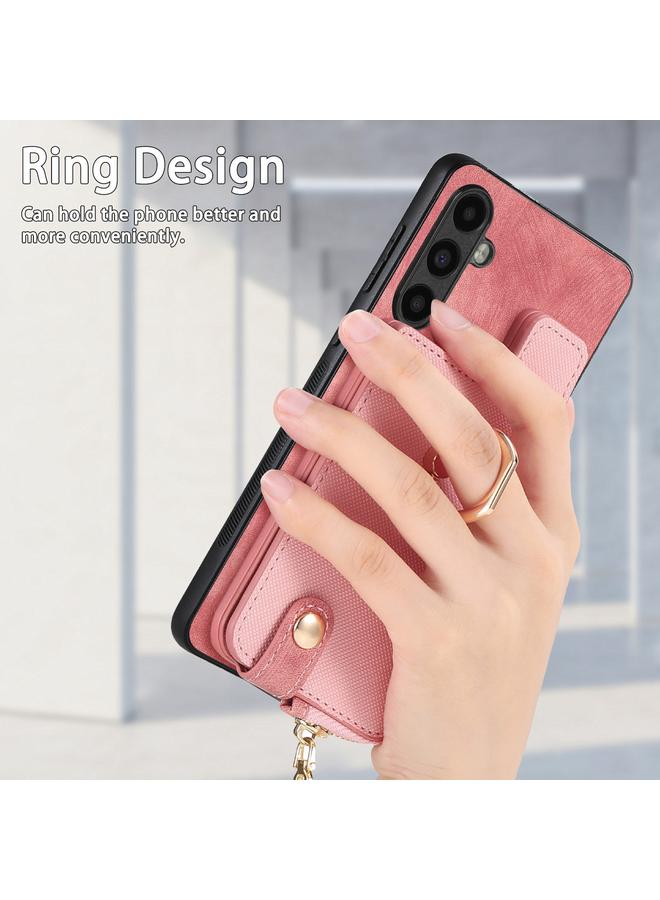 S-TOP Case For Samsung Galaxy A51 5G Cross Leather Ring Vertical Zipper Wallet Back Phone Case - Image 5