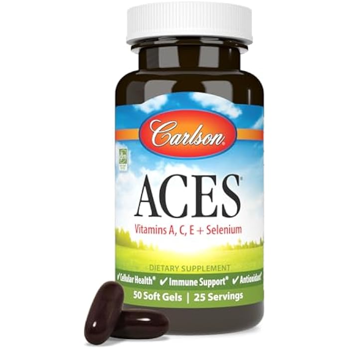 Carlson كارلسون - ACES، فيتامينات A، C، E + سيلينيوم، دعم الصحة الخلوية والمناعة، مضاد أكسدة، 50 كبسولة لينة - Image 1