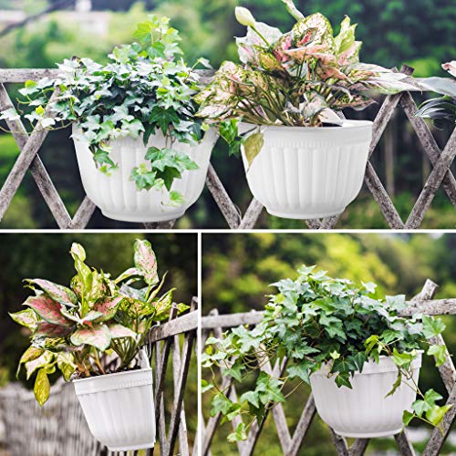 ORIMERC 2 Pack White Plastic Wall Hanging Planters for Indoor Plants Wall Hanging Plant Holder with Drainage Hole Balcony Planters Railing Hanging Pot Fence Vertical Living Wall Mount Decor with Hooks - Image 5