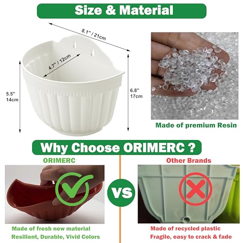 ORIMERC 2 Pack White Plastic Wall Hanging Planters for Indoor Plants Wall Hanging Plant Holder with Drainage Hole Balcony Planters Railing Hanging Pot Fence Vertical Living Wall Mount Decor with Hooks - Image 2