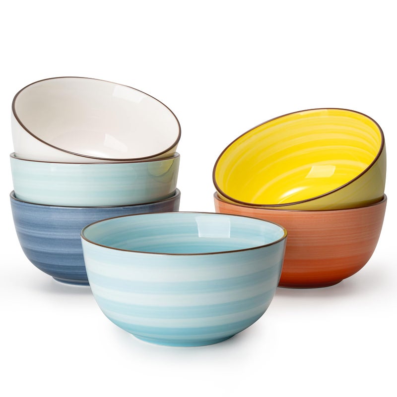 Sweese Cereal Bowl  20 Oz Soup Bowls Set of 6 for Cereal Snack Rice Salad Side Dishes Porcelain Bowls for Kitchen Decor LEAD  CADMIUM FREE Multicolor Hot Assorted Colors