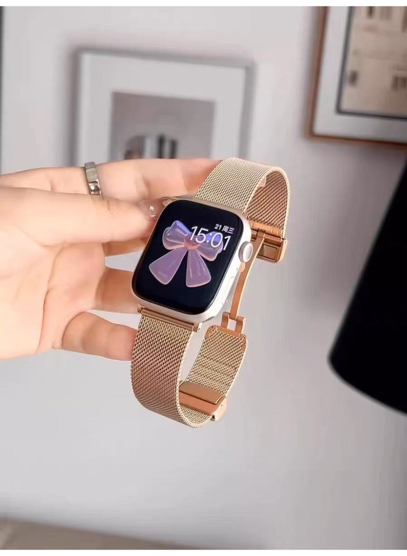 Watch Band Compatible for Apple Watch Series Band 42mm 44mm 45mm 46mm 49mm women, Genuine Leather Double Tour Designed Slim Replacement Strap for iWatch Series10 9 8 7 6 SE - Image 1