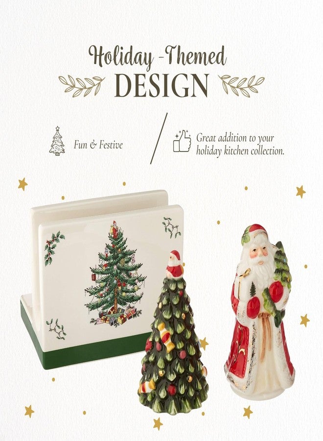 Spode Christmas Tree 3-Piece Hostess Set - Napkin Holder, Salt Shaker & Pepper Shaker (Santa & Tree Figural) - Festive Earthenware for Christmas, Holiday Entertaining - Decorative Gift Set - Image 5