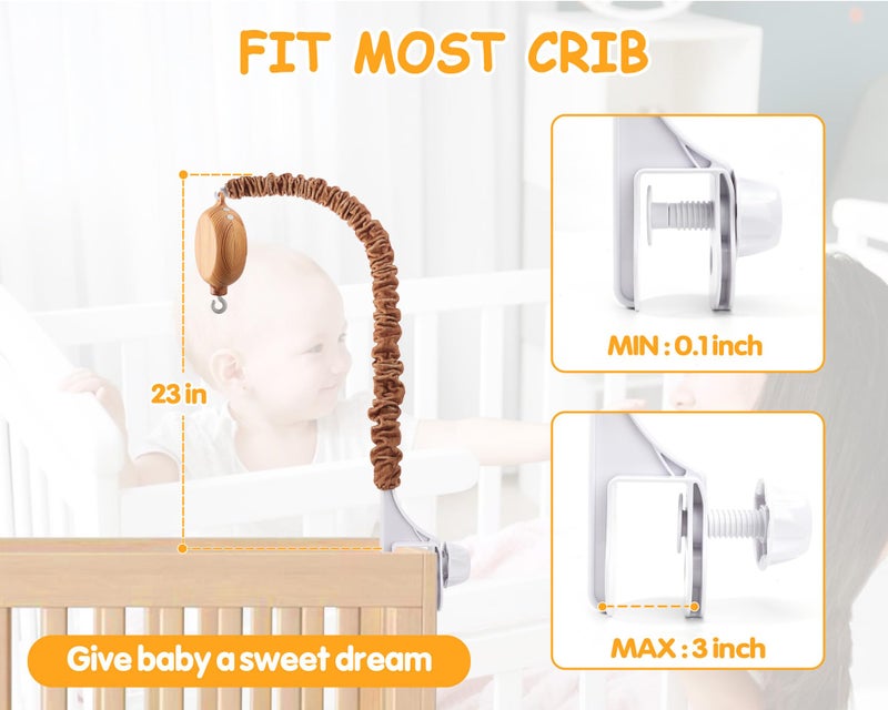 JILPAK Crib Mobile Arm with Music Box - Imitation Wood - 23 Inch Mobile Arm for Crib - Crib Mobile Motor Battery Operated - Volume Control - 9 Lullabies - Crib Toys Attachments - Holder for DIY Clamp Mobile - Image 2