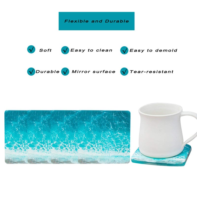 F FYJS 4pcs Coaster Molds for Resin Casting,Square Resin Epoxy Silicone Molds for Making Coasters Geode,Cups Mats, Home Decoration - Image 3