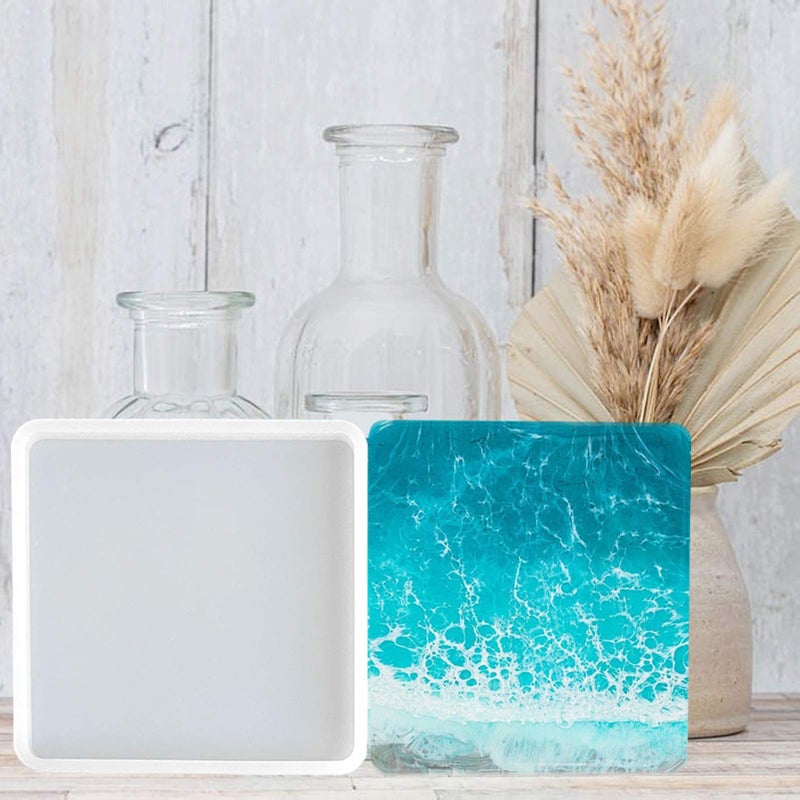 F FYJS 4pcs Coaster Molds for Resin Casting,Square Resin Epoxy Silicone Molds for Making Coasters Geode,Cups Mats, Home Decoration - Image 2