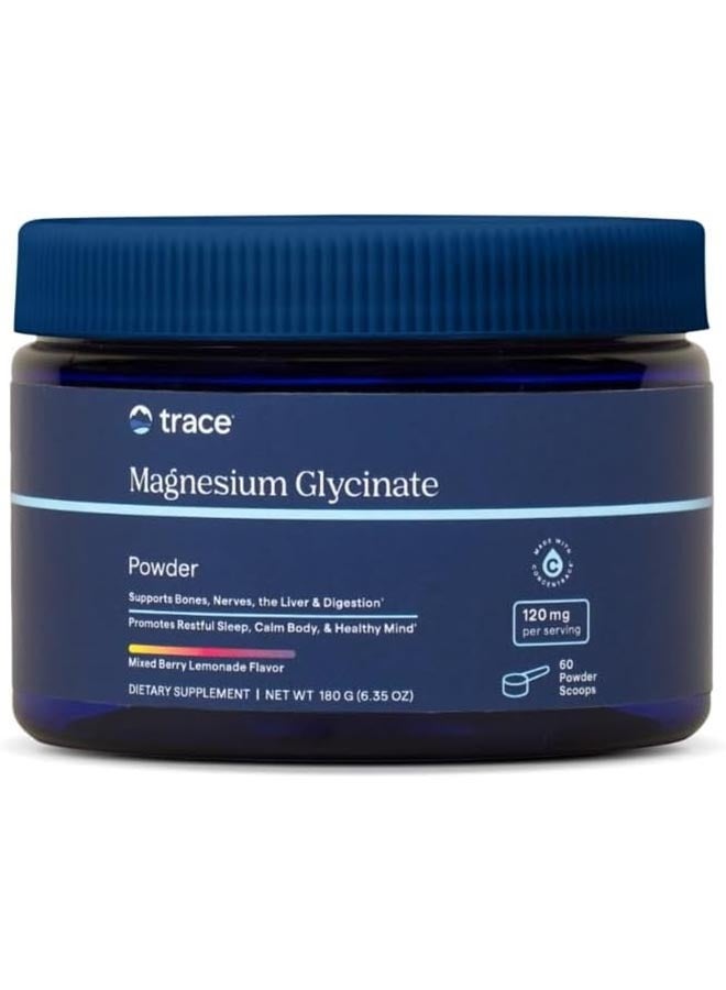 Trace Minerals Magnesium Glycinate 120mg - Powder Mix to Support Digestive Health - Aid Sleep & Muscle Relaxation - Highly-Absorbable Magnesium Supplement - Mixed Berry Lemonade, 180g (60 Servings) - Image 1