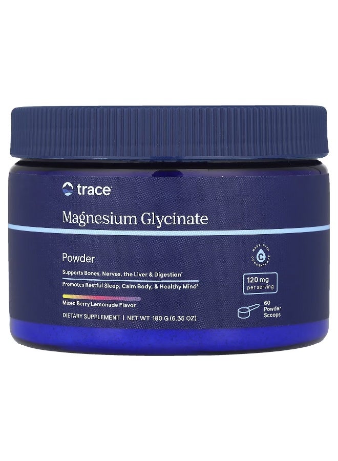 Trace Minerals مسحوق جليسينات المغنيسيوم 120 ملغ، عصير ليمون بالتوت المختلط 180 جرام - Image 1