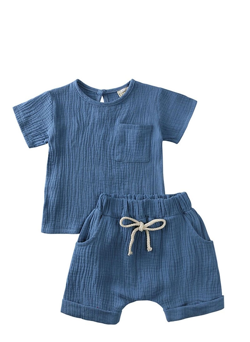 KIDS TALES Short-sleeved Shorts For Children Air-conditioned Pajamas For Infants And Toddlers Blue