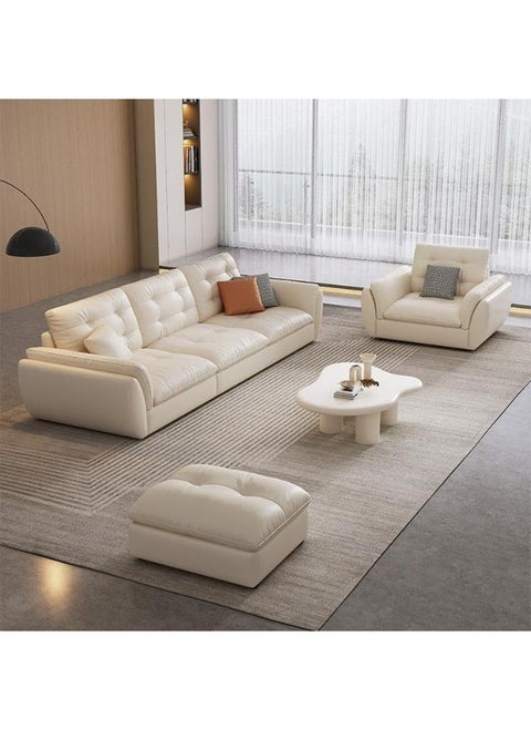 Comfynest Contemporary Tufted White Sofa With Flared Arm And Cushions