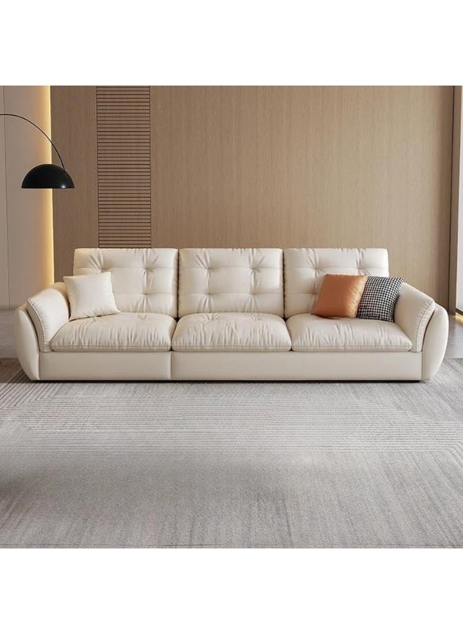 Comfynest Contemporary Tufted White Sofa With Flared Arm And Cushions