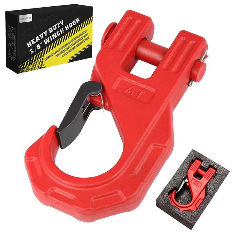 AUTOBOTS 38 Winch Hook Heavy Duty Max 20 Ton 45000 Lbs Forged Steel ATV Winch Hook with Safety Latch Winch Tow Clevis Slip Hook for Synthetic Rope Winch Cable ATV UTV Red
