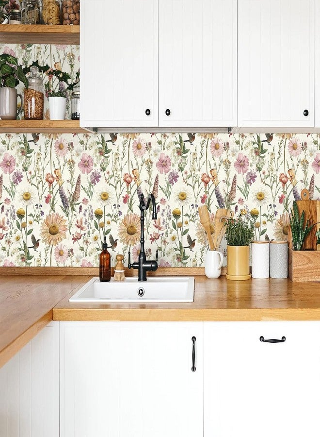 Livebor Floral Peel and Stick Wallpaper Floral Bird Contact Paper 16.9inch x 118.1inch Vintage Flower Wallpaper Peel and Stick Self Adhesive Flower Contact Paper Botanical Decor for Bathroom Vinyl - Image 5
