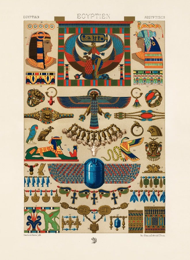 ALBERT RACINET - Egyptian Pattern Lithograph from 'L'ornement Polychrome' - A4 A3 A2 Hi Res Giclée Art Print, also available Framed - Image 2