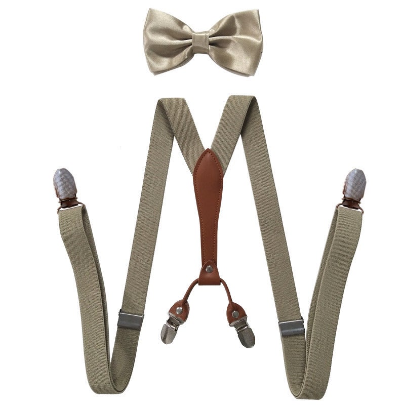 Fashionable Trendy Unisex Elastic Adjustable Suspenders Anti-slip Universal Bib Pants For Adults Kids Loose Fitting Khaki 