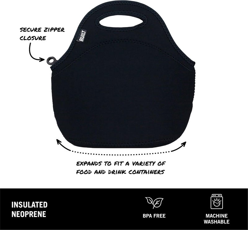 Built Gourmet Getaway Soft Neoprene Lunch Tote Bag Lightweight, Insulated and Reusable, One Size, Black - Image 2