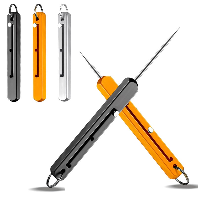 SOLARAE Portable Titanium Toothpick Set, Retractable Reusable Metal Pocket Toothpicks with Stainless Steel Toothpick Holder Keychain, 3 Section Telescopic Travel Camping Toothpick, 3 Pieces - Image 1
